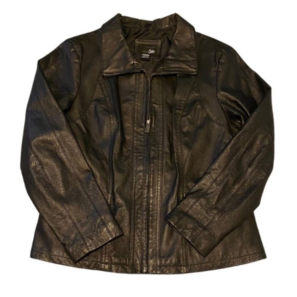 Y2K Unisex Full Zip Black Genuine Leather Jacket (X-Large)